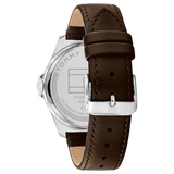 Tommy Hilfiger Mens 1710601 Silver Stainless Steel Quartz Black Dial Brown Genuine Leather Strap Watch