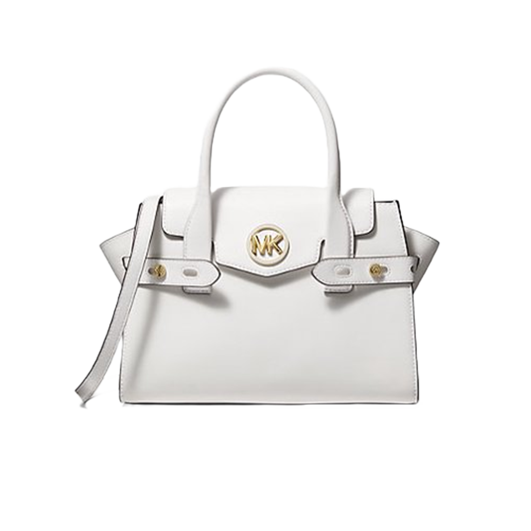 Michael Kors Carmen Medium Faux Leather Belted Satchel Optic sale White